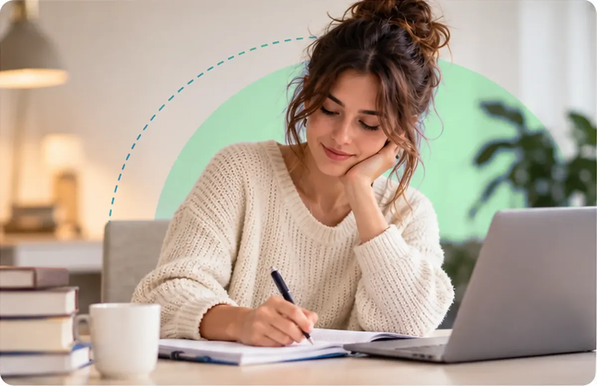 Ragazza che studia al portatile organizzando lo studio con il lavoro